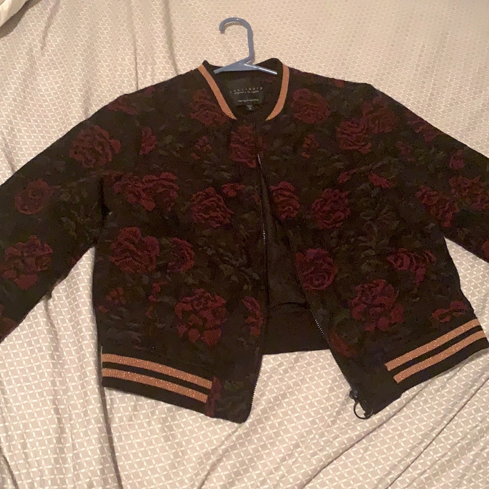 Sanctuary floral bomber jacket with gold trim